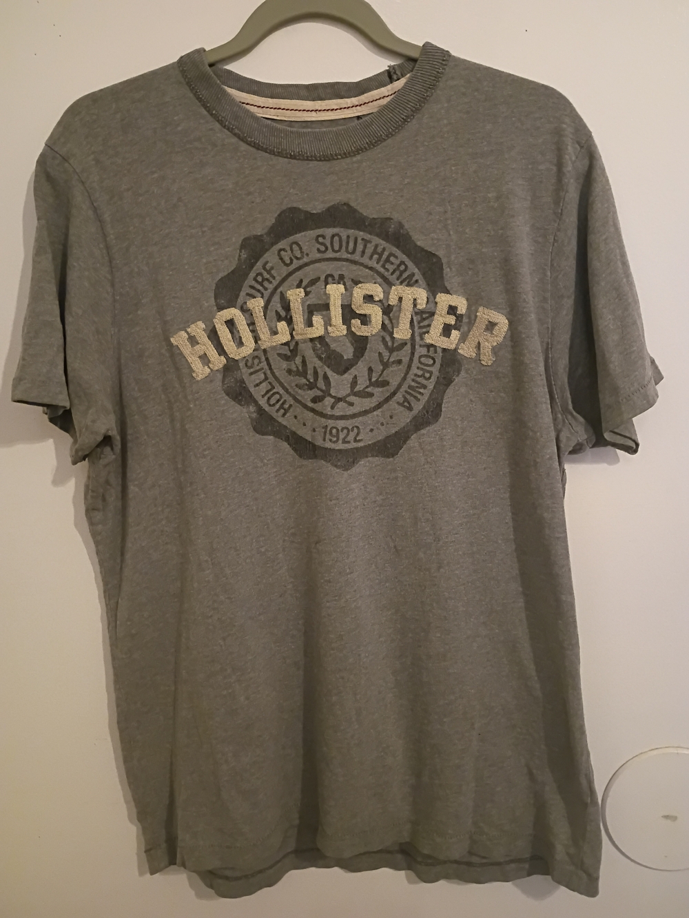 VTG Hollister Men's Grey Logo Crew Neck T-Shirt Sz‎ XL